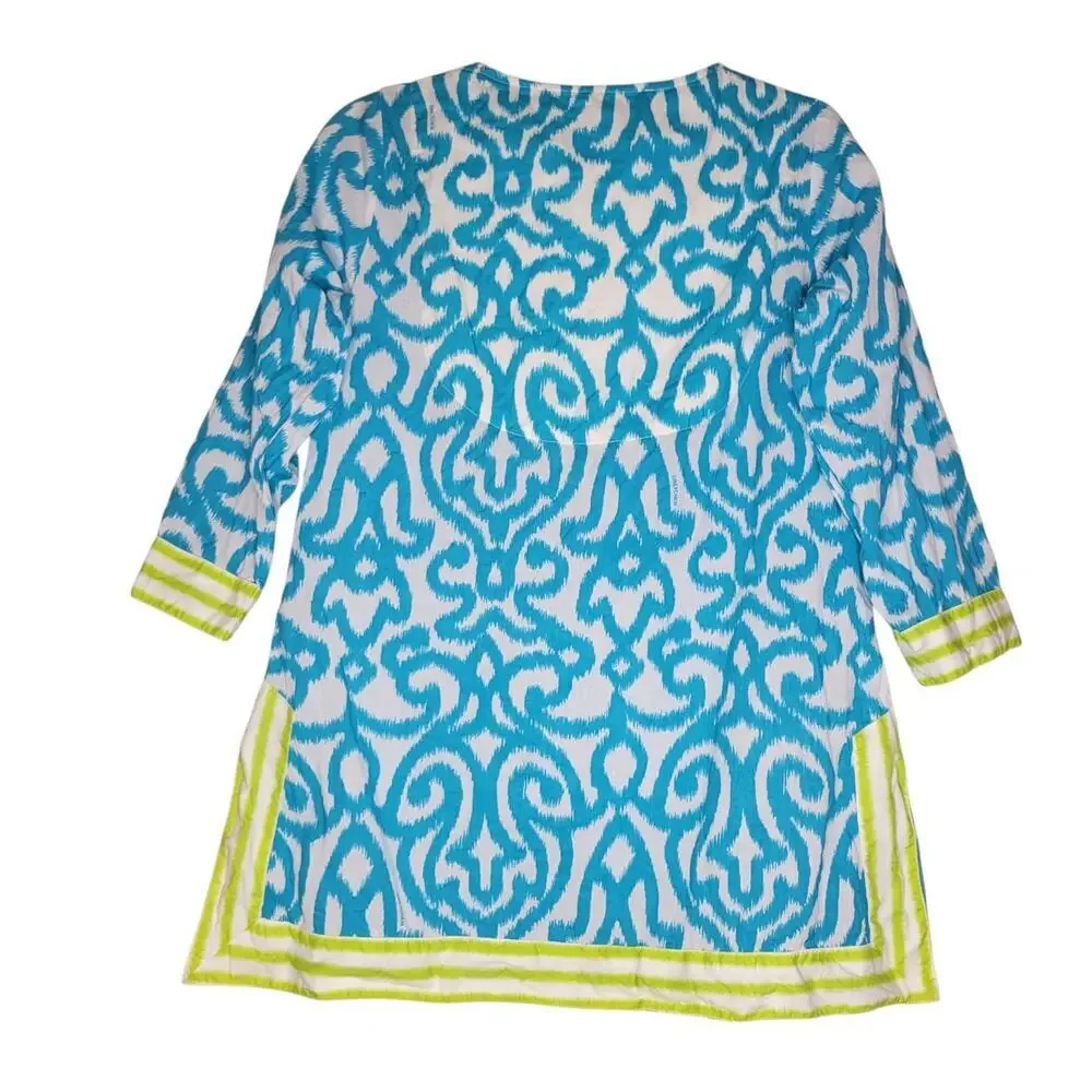 Gretchen Scott Tunic Top XS Tropical Geo 3/4 Sleeve Boho Lagum Cotton Resort - Picture 7 of 10